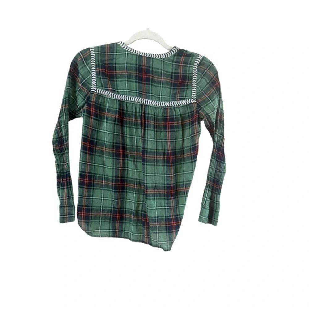 J. Crew Green Plaid Blouse with White Accents
